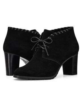 Lauren Ralph Lauren Carla Suede Lace-Up Booties 7.5 Black Whipstitched Heel
